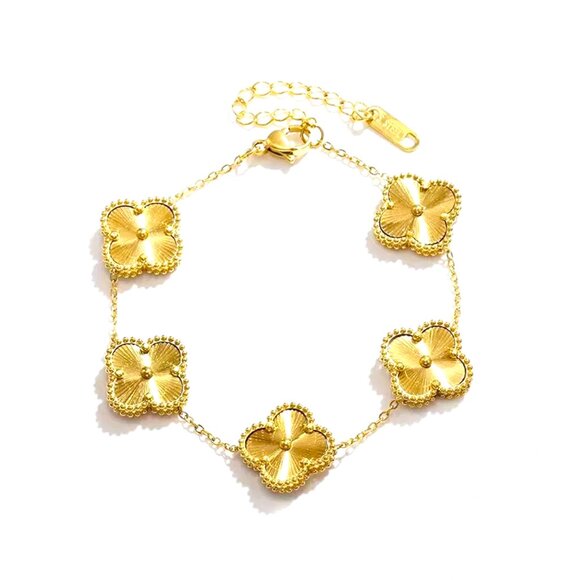 PINK LEMONADE BOUTIQUE Jewelry - 18K GOLD DIP 5 FLOWER STATION BRACELET TEXTURED ON FLOWERS AND RIM SWEET…